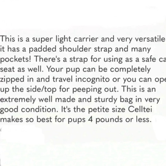 Celltei Lite Dog Carrier Sturdy Windows Crossbody Strap 53โ Black 12.5โx11โx9โ - Picture 14 of 14